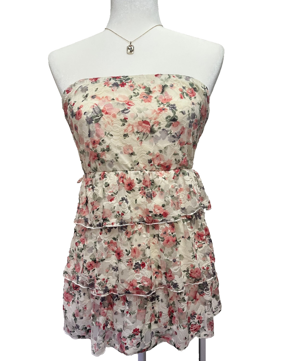 Women's Deb Best Fit S-M (See Measurements) Whtie Pink Floral Sleeveless Blouse